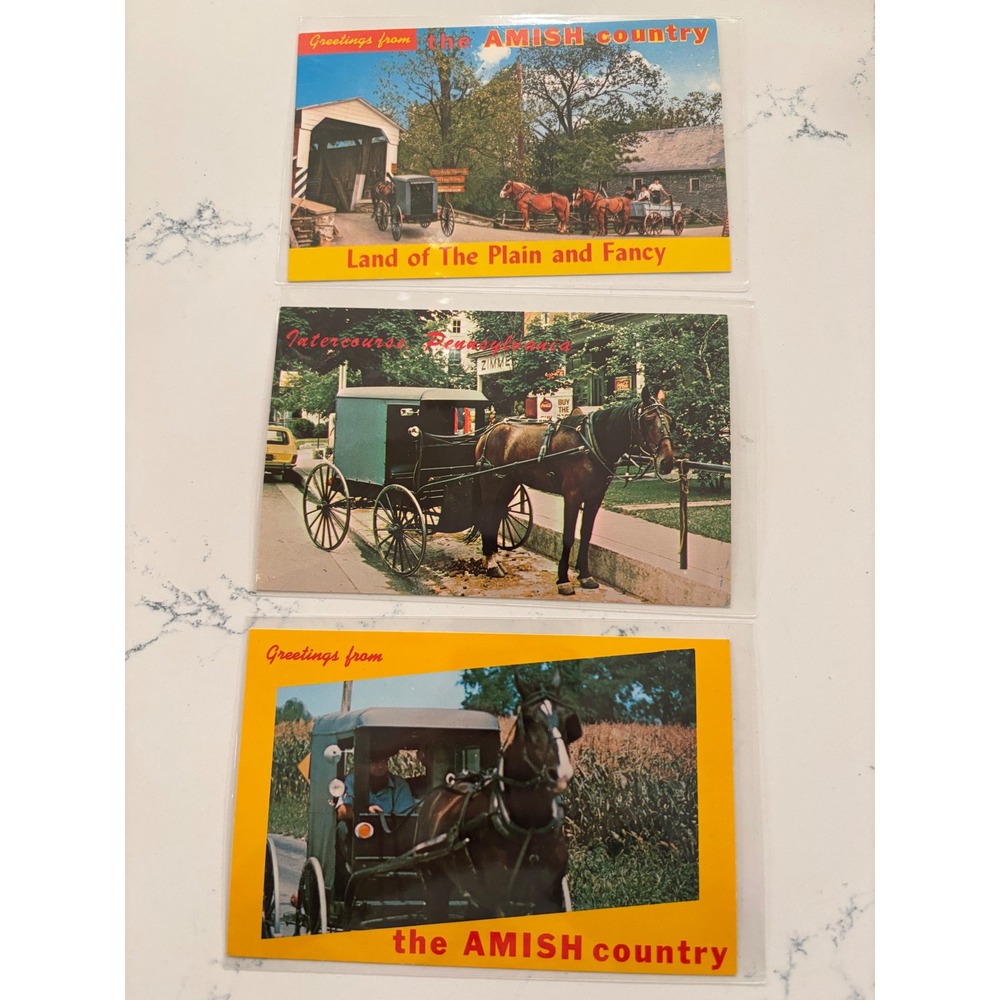 Vintage Amish Country Postcards‎ Lancaster PA Intercourse Horse Buggy Set of 3
